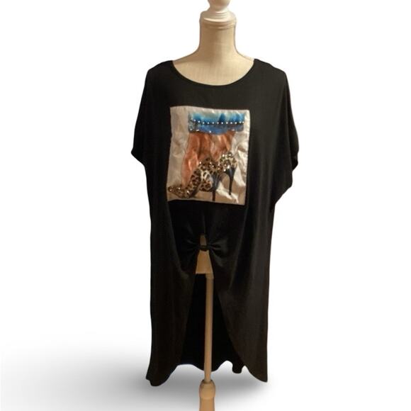 Top Fashion of NY blouse tunic top DIVA long with front slits Size 2x heels sexy - Picture 2 of 5